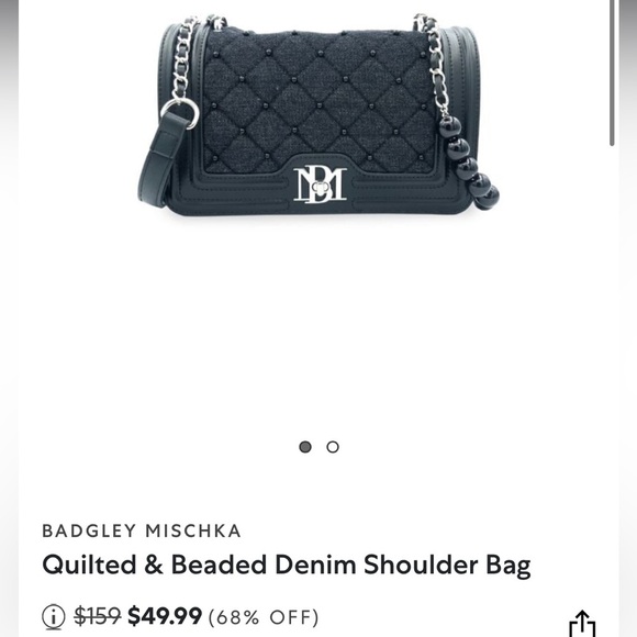 BADGLEY MISCHKA - Quilted & Beaded Denim Shoulder Bag - Picture 1 of 8